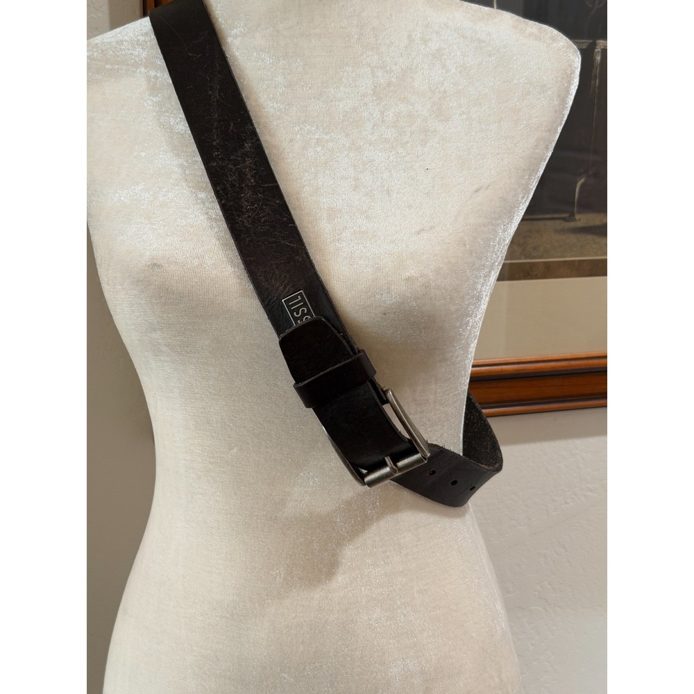 Fossil Men's Vtg Distressed Thick Cowhide Leather Belt Dark Brown Sz 38 - 1.5"